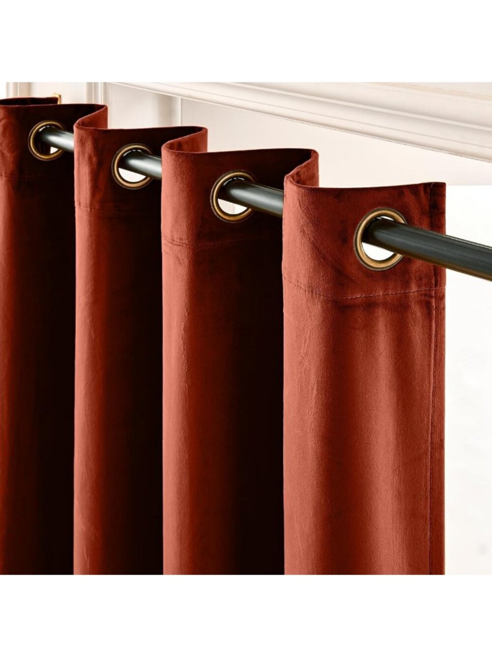 Luxurious Blackout Velvet Curtains, Rust Red & Black, Grommet 52x96 Inch, 2